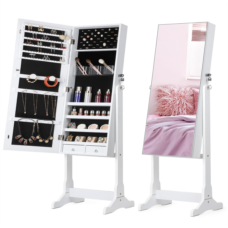 Elegant White Freestanding Jewellery Mirror - Perfect Gift For Her, White