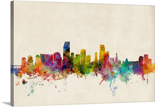 «Miami Florida Skyline» par Francy, impression, H 32 po x l 48 po x P 1,5 po, Toile