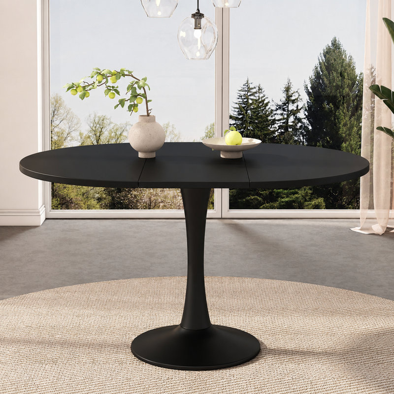 Extendable Round Dining Table, Black