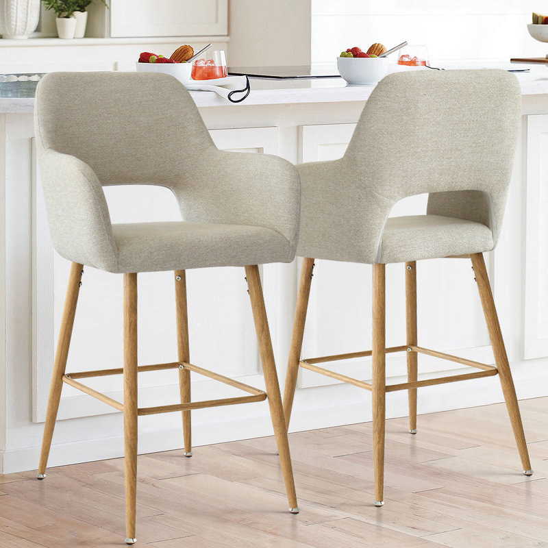 Benjain Counter Stool With Arm, Beige