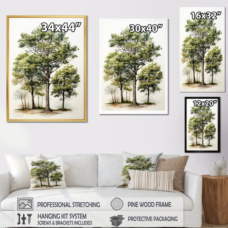 «Tree Oaks Simplicity II», reproduction d'art sur toile, Cadre doré simple, H 20 po x l 12 po x P 1 po