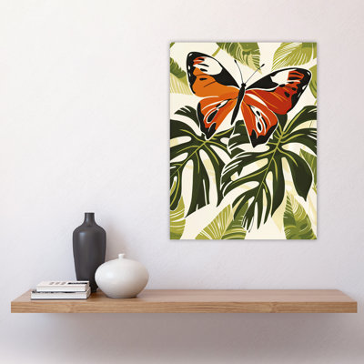 Monarch Butterfly on Monstera Plant Design Wall Art Print