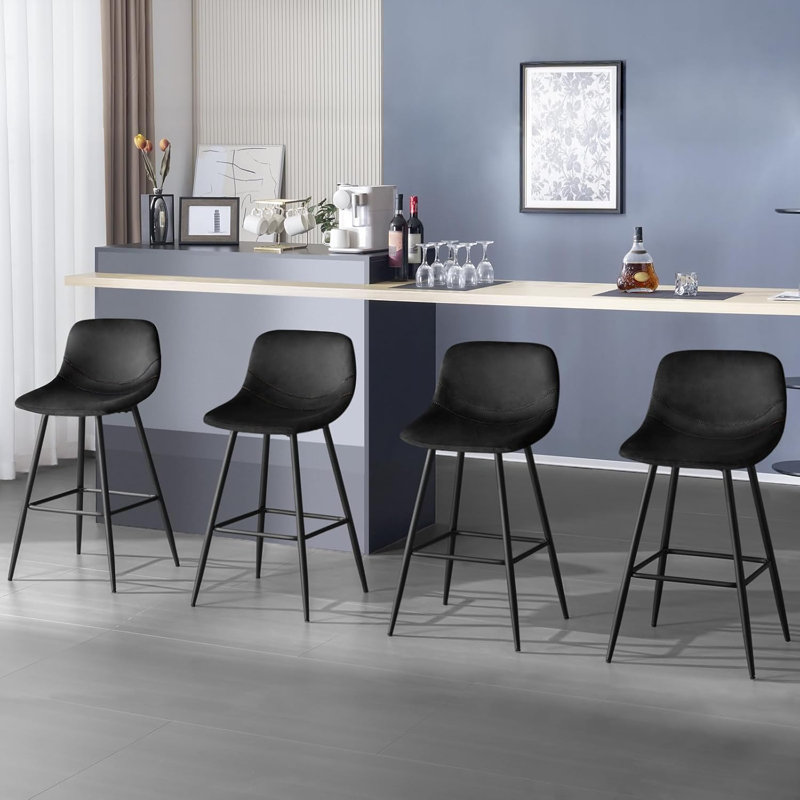 Chadbourn Upholstered Counter Stool with Metal Frame, Black