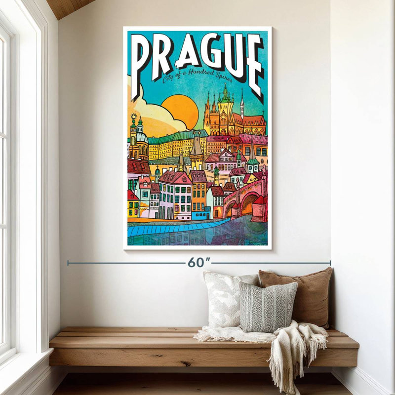 Affiche rétro de Prague City, H 51 po x l 34 po