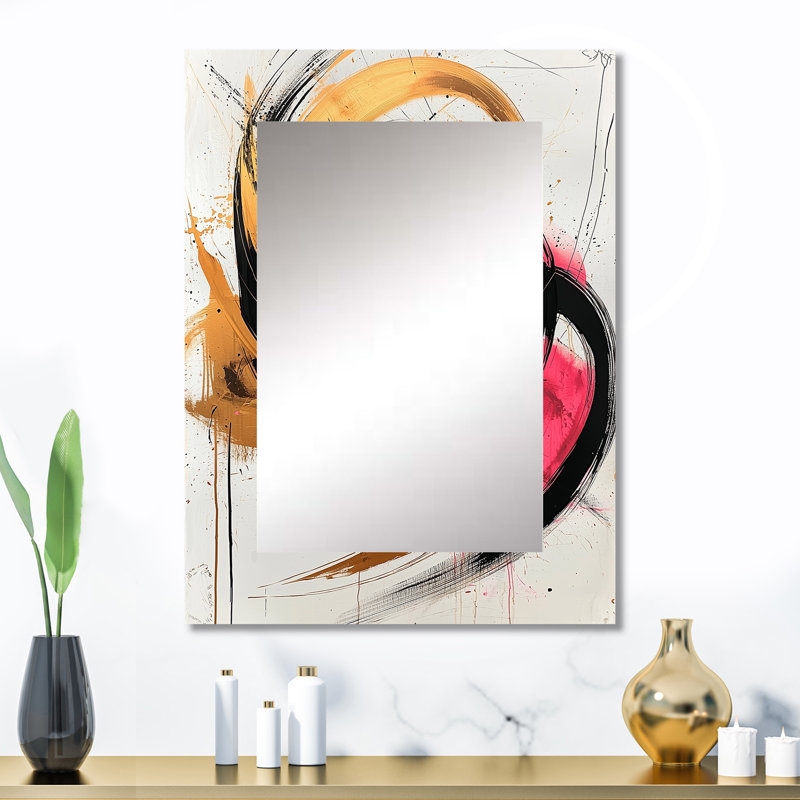 Abstract Circles In Pink And Gold Tones VI - Abstract Shapes Decorative Mirror, Pink Large Wall Mirror, Printed Metal Art
