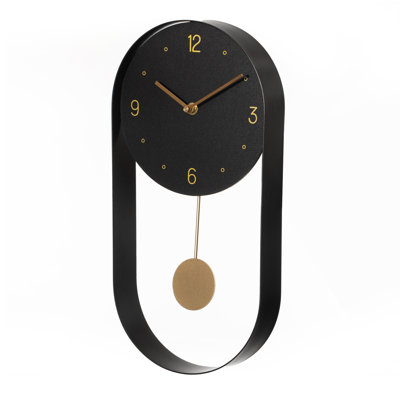 Horloge murale décorative 16 pouces à mécanisme de mouvement à cadran avec pendule Cadran et pendule à piles pour le couloir du salon ou le bureau, noir