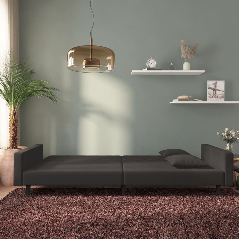 86.6'' Upholstered Sofa, Black, Black Velvet