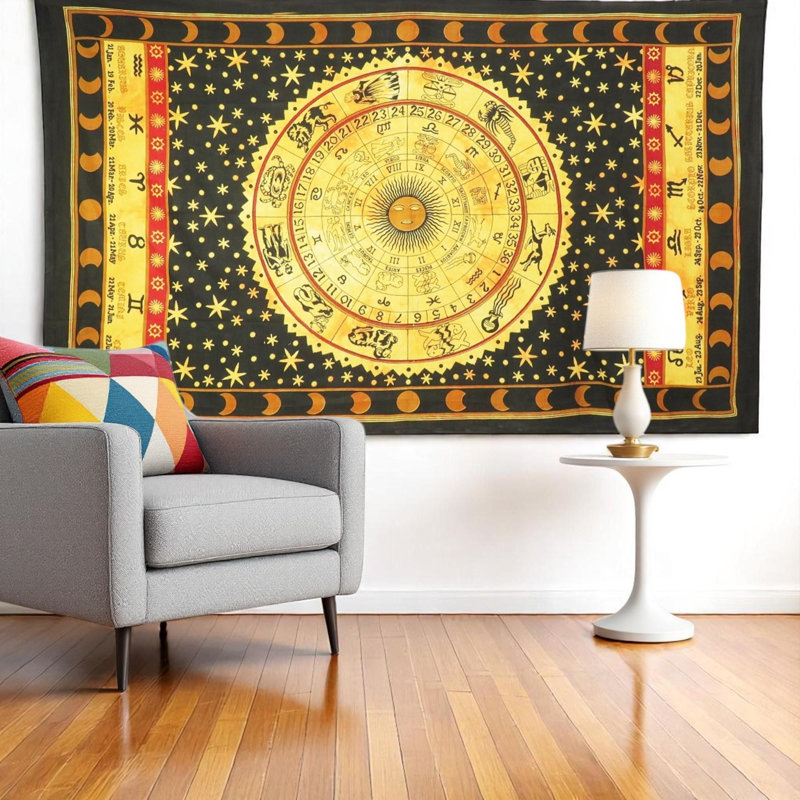 Tapisserie 80 po x 56 po en coton noir, rouge et jaune