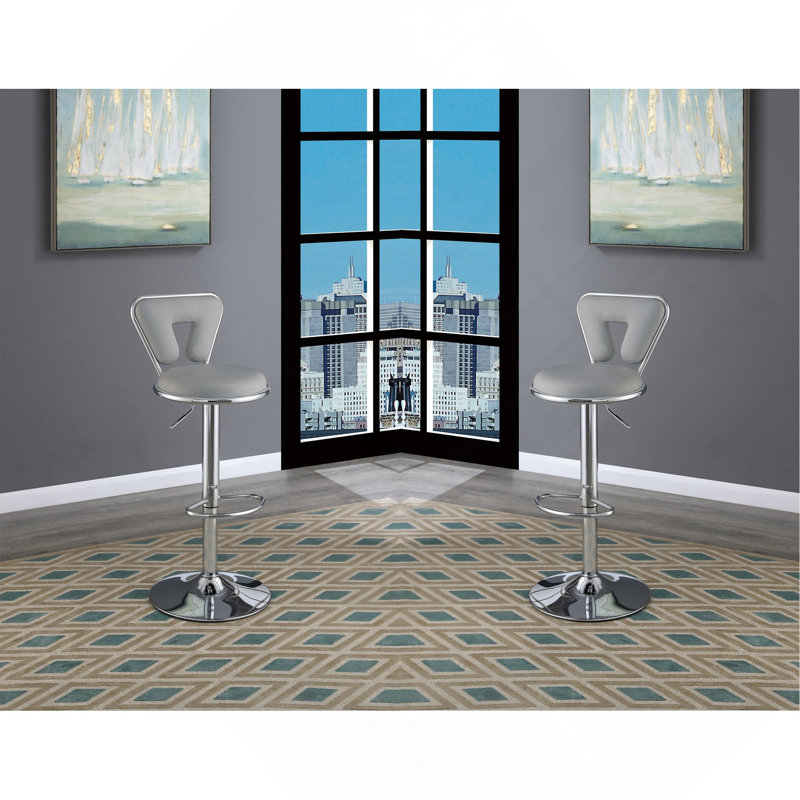 Tabouret de bar ajustable à gaz au fini gris en similicuir gris avec structure en métal et ensemble moderne de 2 chaises