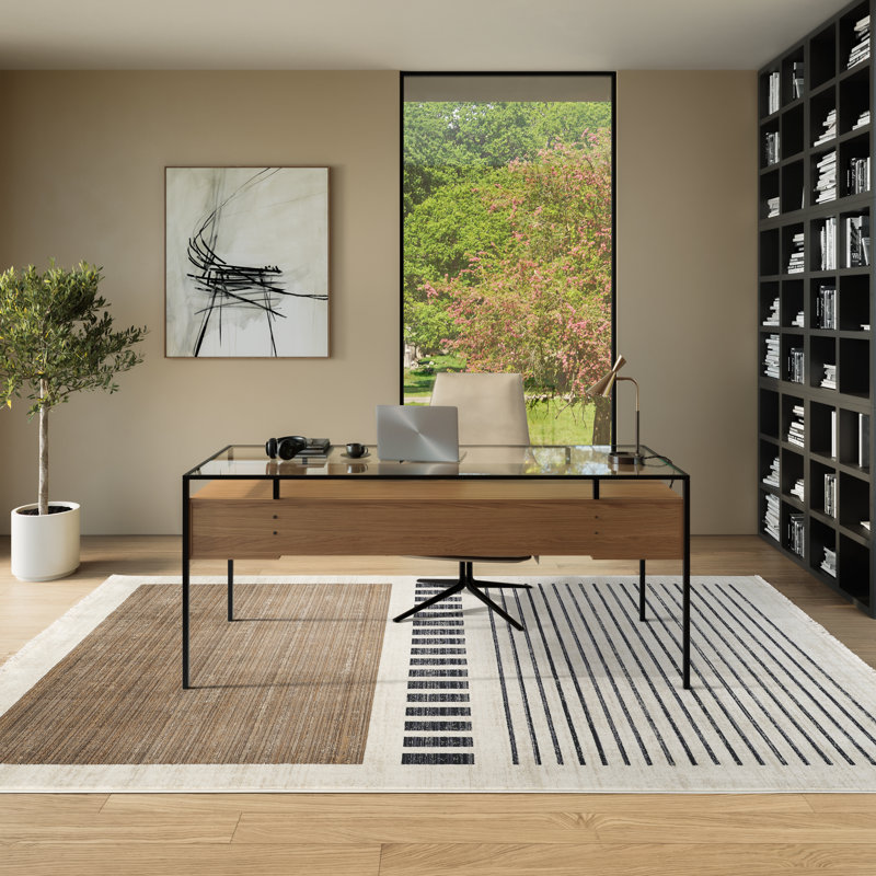 Abani Rugs Austin AUS130A Modern Ivory Brown Black Striped Block Pattern Minimalist Area Rug, Rectangle 7'9" x 10'