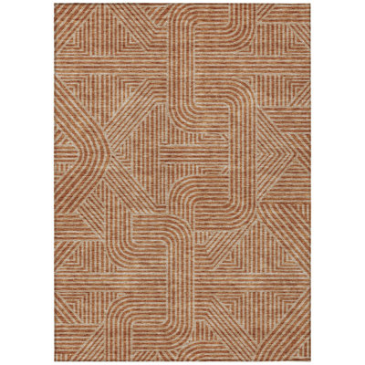 8' X 10' Terra Cotta And Brown Abstract Washable Indoor Outdoor Area Rug