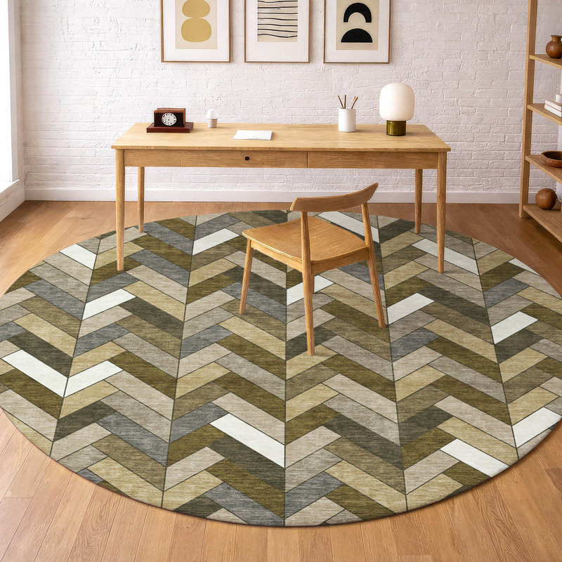 Tapis géométrique de qualité supérieure lavable à la machine Mayfield AMF2296, Brun, Rond 8 pi