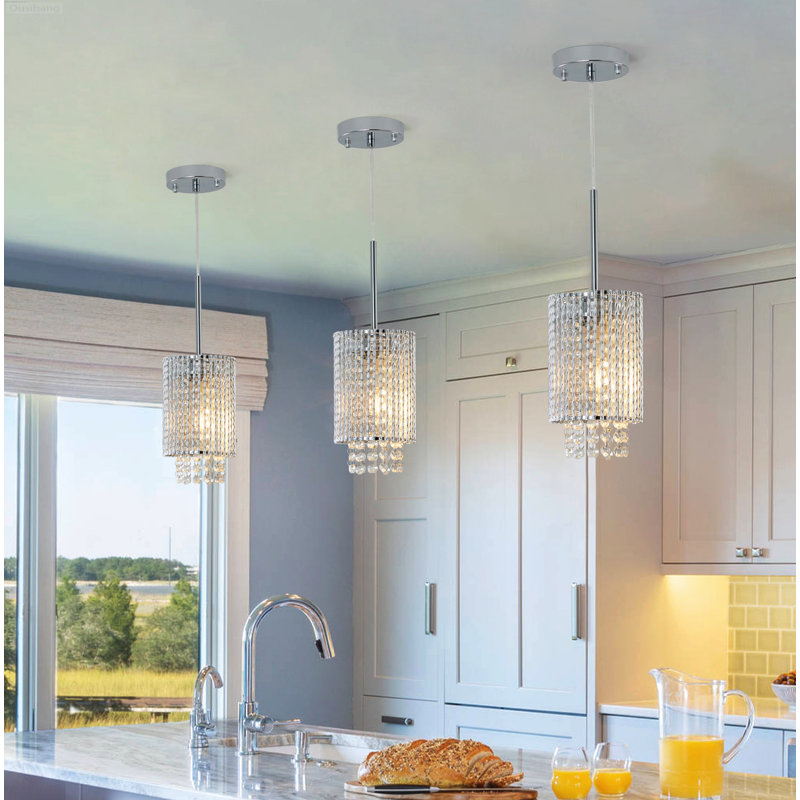 3-Pack Modern Contemporary Mini Pendants with Height Adjustable Cascading Crystal Beads, Chrome