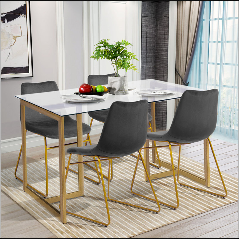 Ensemble de 2 chaises de salle à manger modernes et rembourrées en velours avec des pieds en métal doré pour la salle à manger