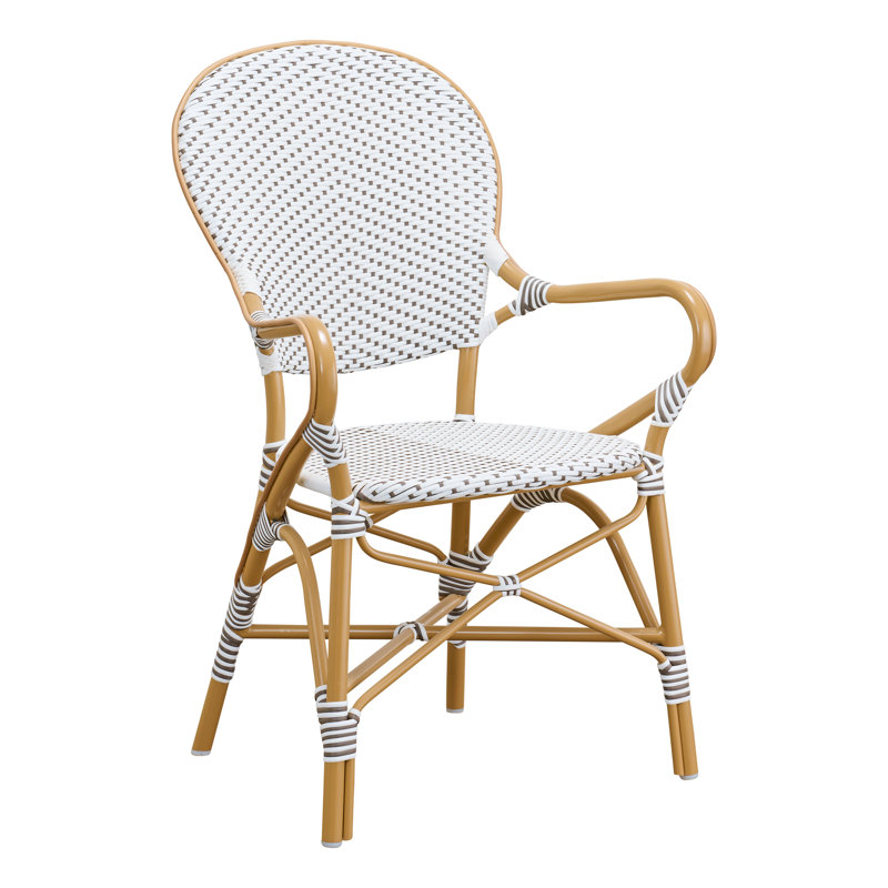 Fauteuil de salle à manger Isabell, Blanc / pois cappuccino, Amande