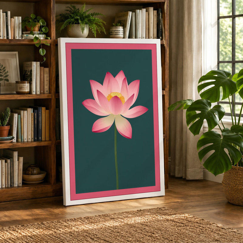 Lotus Bloom Botanical - Wrapped Canvas, 24x16 - 61.0 x 40.6 cm, Taupe Border