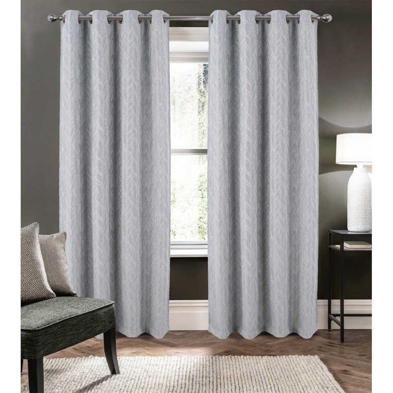 Reba Subtle Leaves Woven Texture Window Curtain, Gray