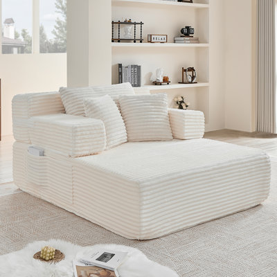 Méridienne surdimensionnée de 49,2 po avec méridienne convertible en velours côtelé avec 3 coussins, poche latérale et canapé-lit simple rembourré pour le salon