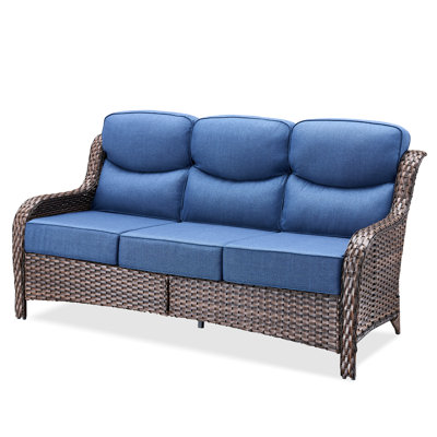 Deb 71" Outdoor Wicker Rattan Patio Sofa With 6" Thick Cushions by Red Barrel Studio