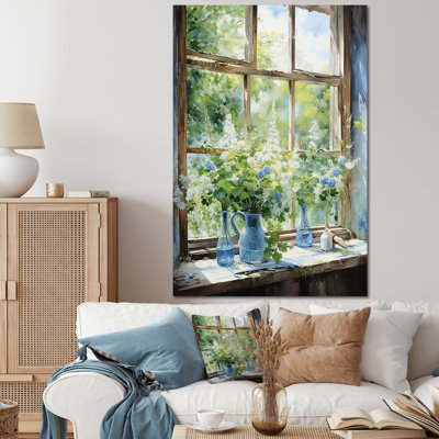 Green And Blue Countryside Window Charm III - Farmhouse Windows Wall Art