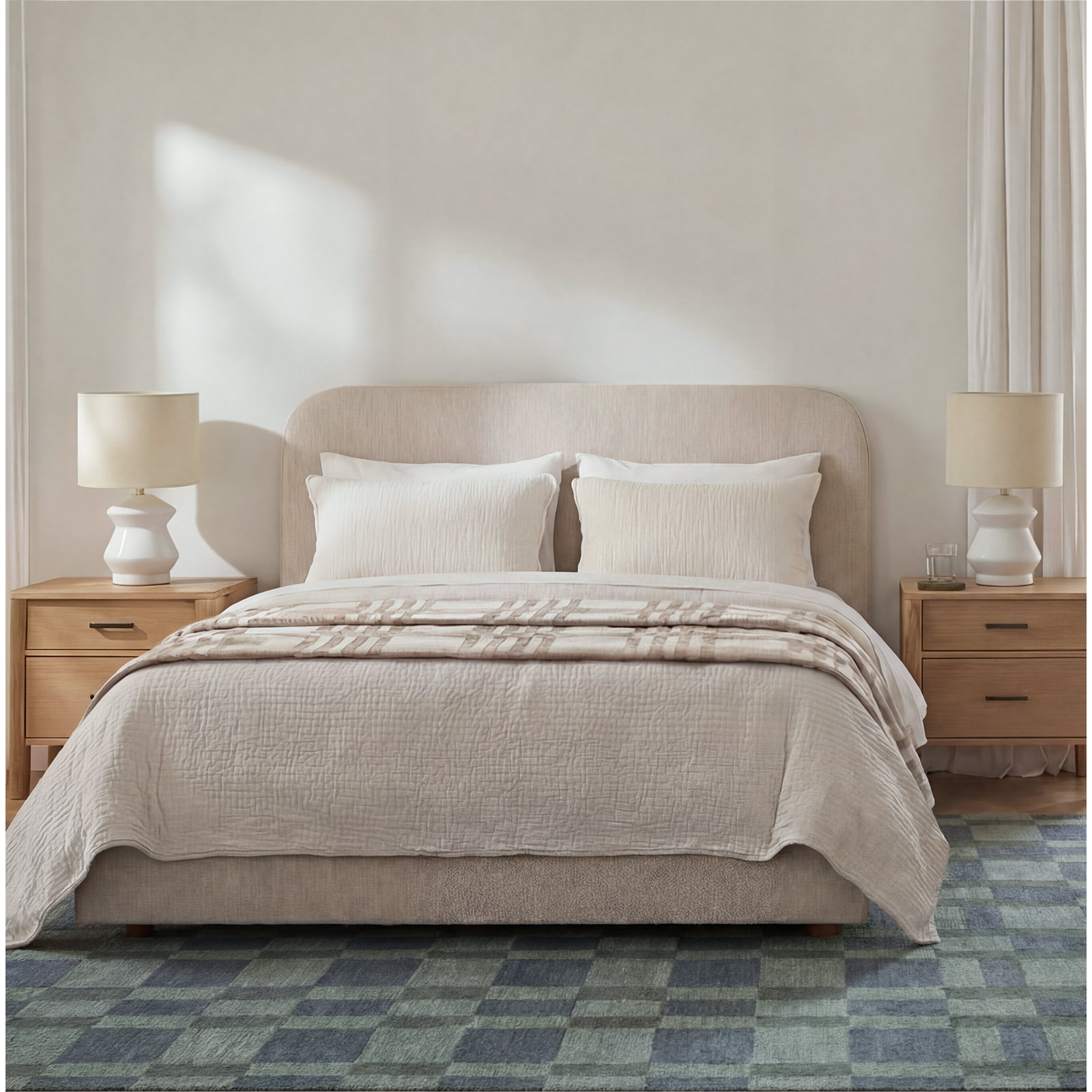 Crinkle Cotton Quilt Set, Ivory White, Queen Quilt + 2 Queen Shams