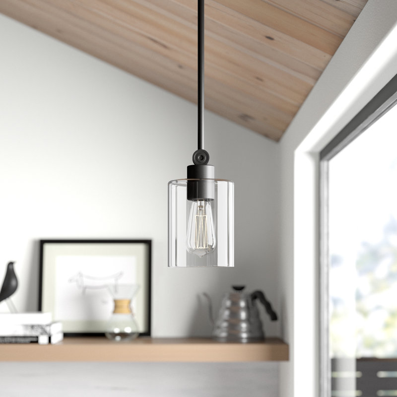 Luminaire suspendu cylindrique simple à 1 lumière Hibbard, Noir