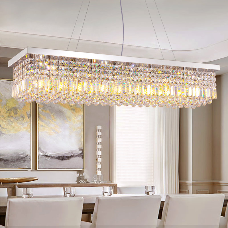 Bertu 10 - Light Dimmable Rectangle Crystal Chandelier Modern Luxury Ceiling Light, 10" H x 47" L x 10" W, Polished Chrome
