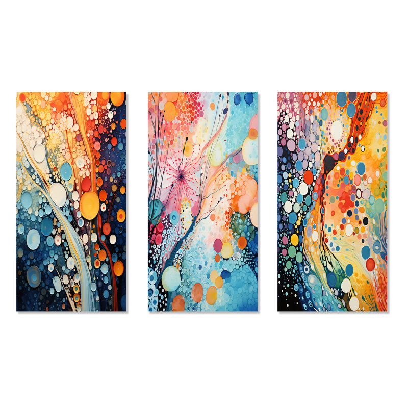 Colourful Ink River Microscopic Fantasia I - Abstract Shapes Metal Wall Decor Set Of 3, 28" H x 36" W