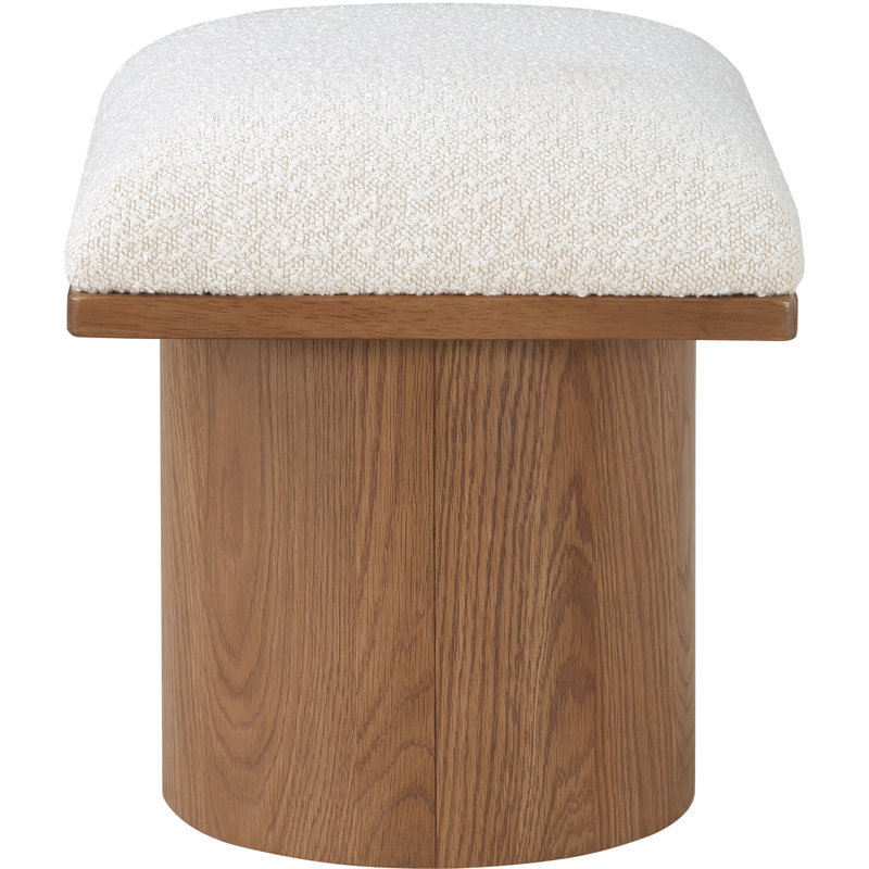 Manufactured Wood Accent Stool, Cream Boucle Fabric, Walnut Brown