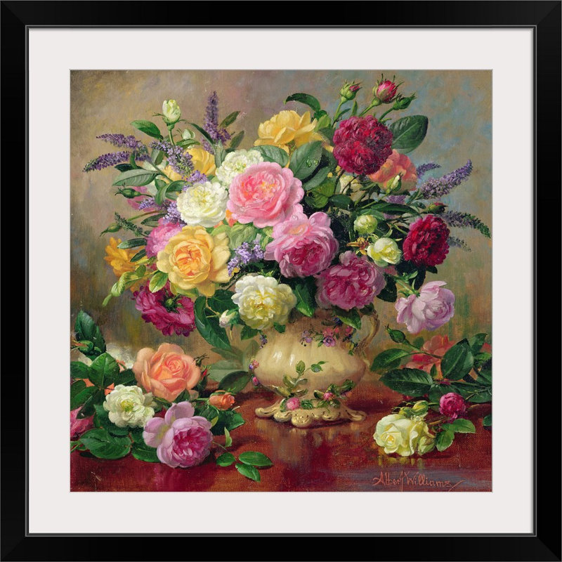 «Alexica Roses from a Victorian Garden» par Albert Williams, reproduction d'art, H 24 po x l 24 po x P 1 po, Cadre noir