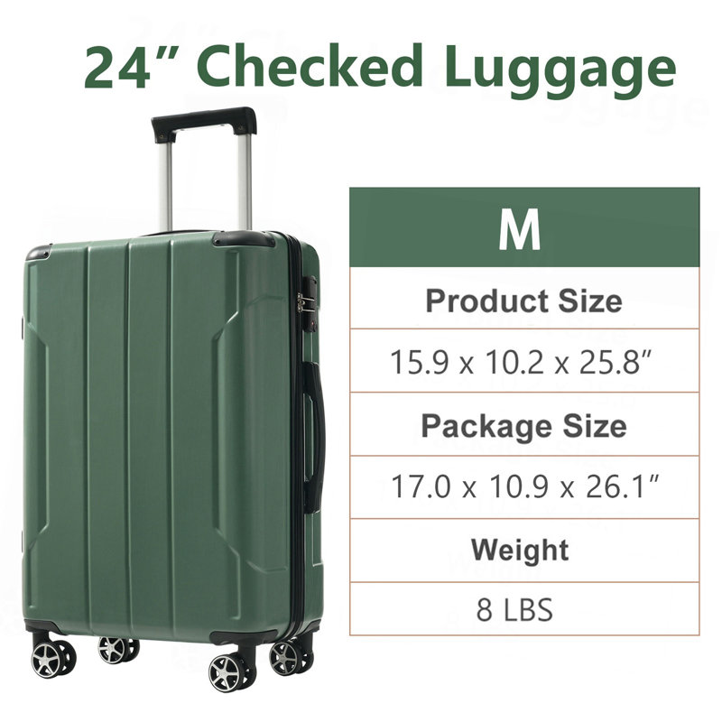 Valise rigide, valises en ABS léger et durable avec roues doubles, bagage à carreaux extensible de 24 po 24 po