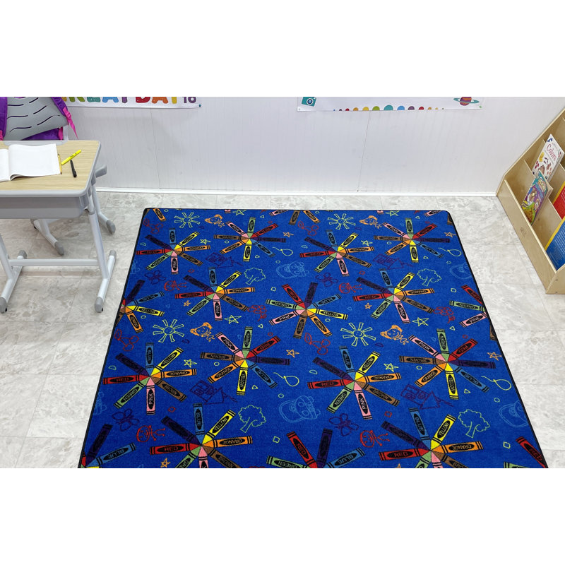 Crayon Scribbles Childrens Rug Multi on Blue, Square 6'
