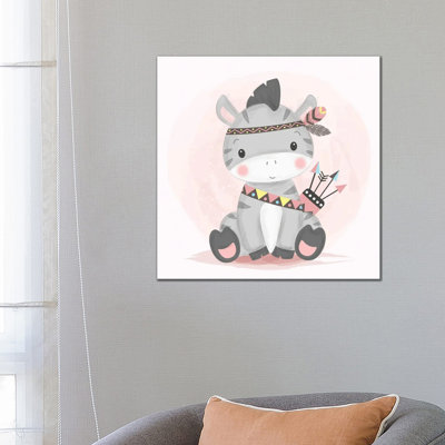 Watercolour Style Baby Zebra 1 Piece Wrapped Canvas Wall Art