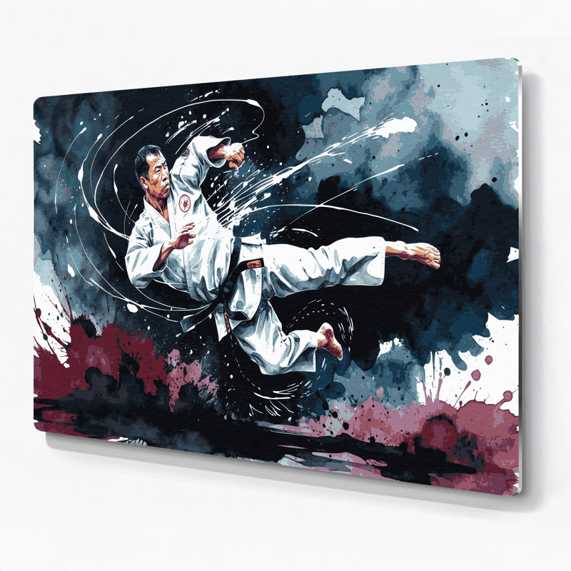 Art mural gris en métal Sports Karate, H 96 po x l 120 po x P 0,05 po