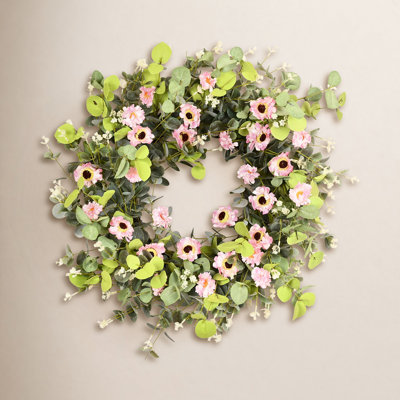 26" Handcrafted Eucalyptus Daisy No Holiday Wreath