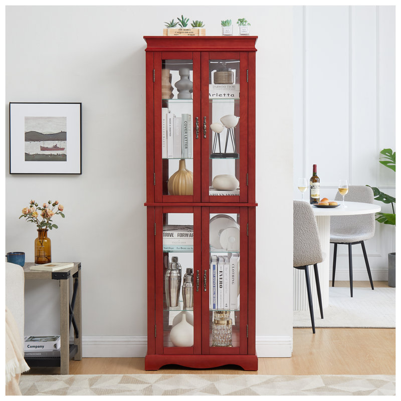 Vitrine lumineuse en verre avec cadre en bois de cerisier