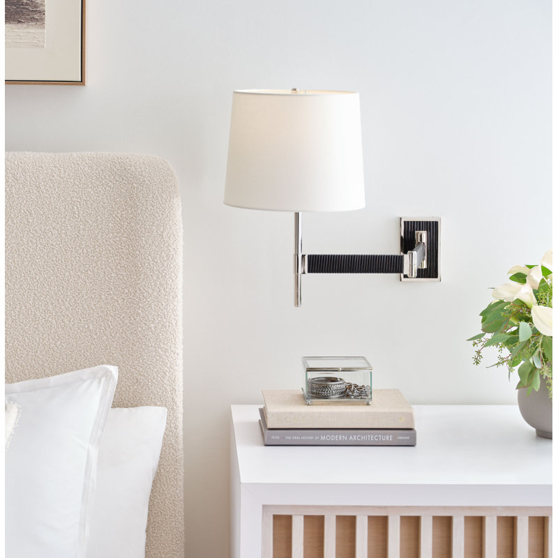 Suzanne Kasler Elle Swing Arm Sconce, Polished Nickel/Black Rattan