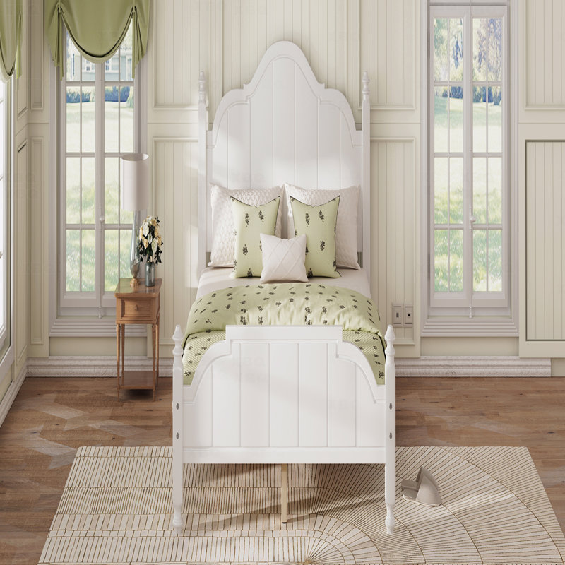 Structure de lit double avec tête de lit, support en bois rétro avec lattes, plateforme complète, aucun sommier requis, Blanc