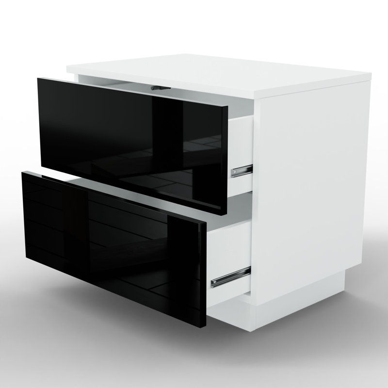 Varonique 2 Drawer Bedside Table, White/Black