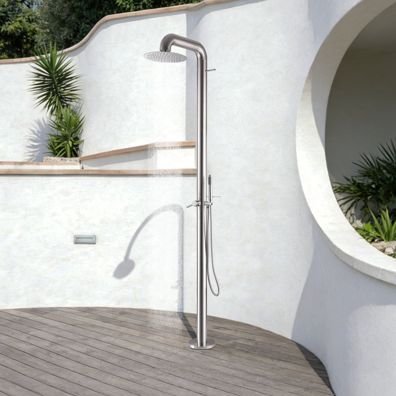 Douche d'extérieur autoportante en acier inoxydable 304, Nickel brossé