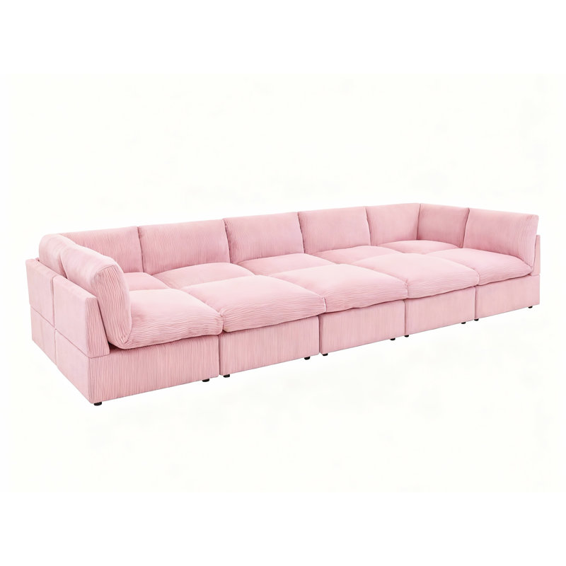 Arfsten Anagel 160'' Wide Symmetrical Modular Corner Sectional with Ottoman, Pink Corduroy
