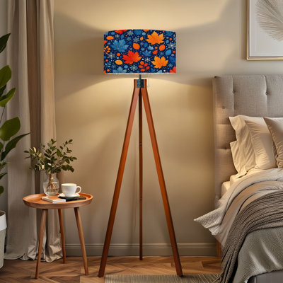Lampe sur pied à trépied avec flocons de neige multicolores à DEL avec pieds en bois de hêtre et abat-jour en lin détachable pour salon et chambre à coucher