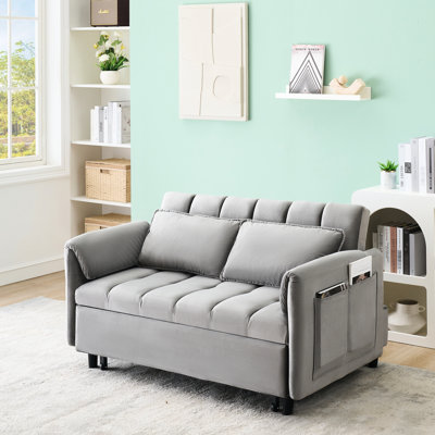 Lit en velours gris 52 po, convertible 3 en 1 avec poche, pour le salon et la décoration d'invités Velours de 52 po, style, utilisation