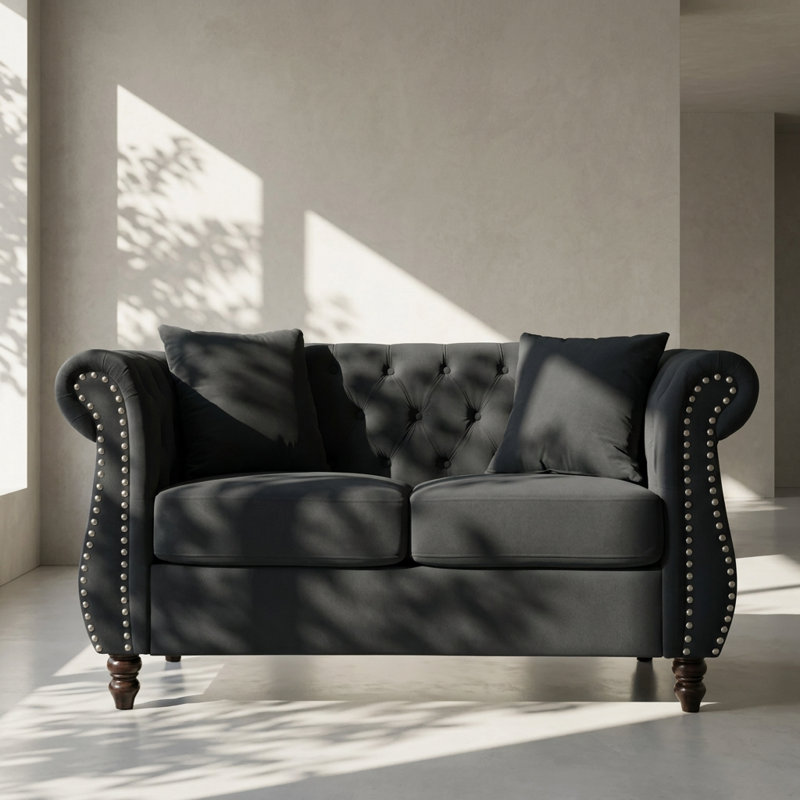 Canapé Chesterfield contemporain, canapé 2 places, canapé capitonné avec accoudoirs roulés
