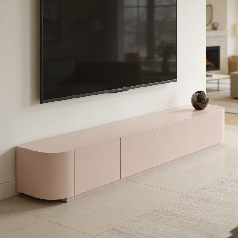 Meuble télé simple en bois avec 4 tiroirs, Rose poudreux
