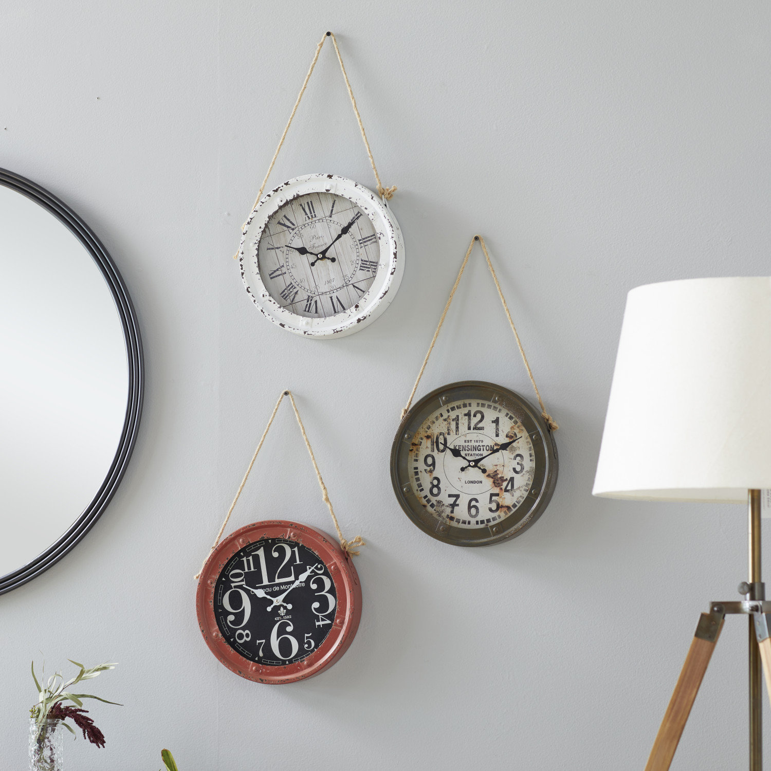 August Grove® Manohar Metal White Decorative Wall Clock with Rope ...
