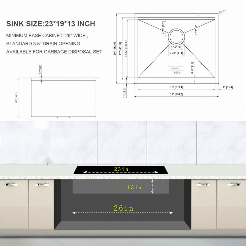 Laundry Workstation Sink, 23X19x13" Undermount Workstation Laundry Utility Sink Deep Single Bowl 16 Gauge Stainless Steel Laundry Tub Sinks
