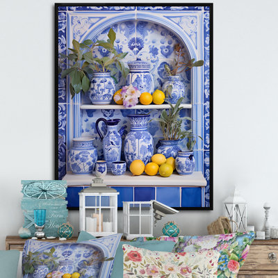 Greek Tiles Still Life Kitchen II - Boho Pottery Wall Art Decor