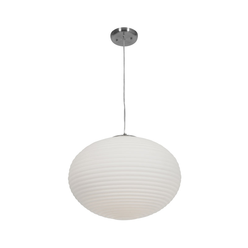 Callisto - OPL nervuré - Suspension en verre - Acier brossé - Opale