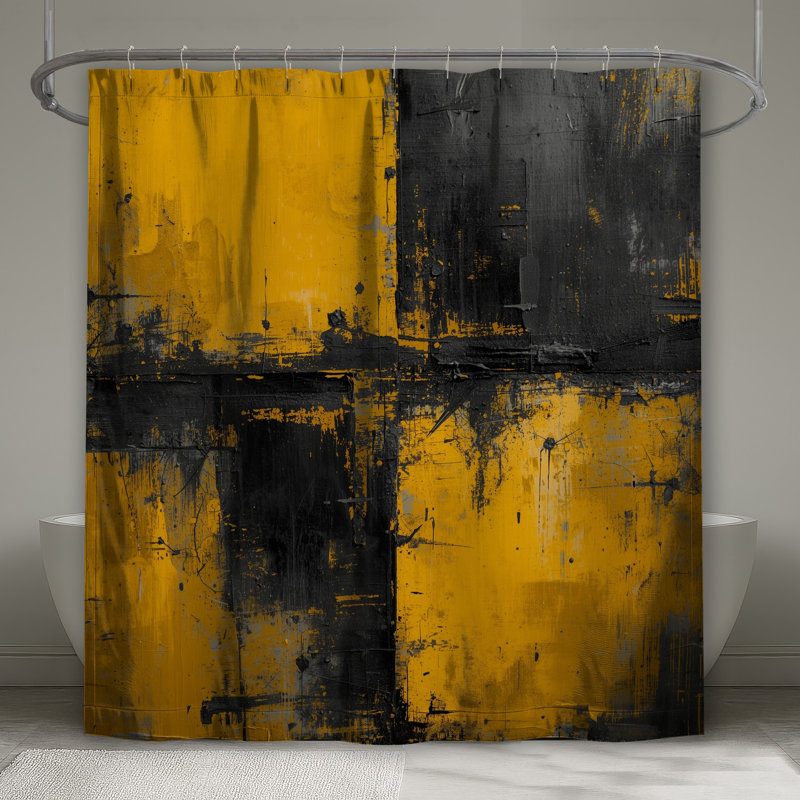 Rideaux de douche jaune et noir abstrait, 70 po l x 72 po H